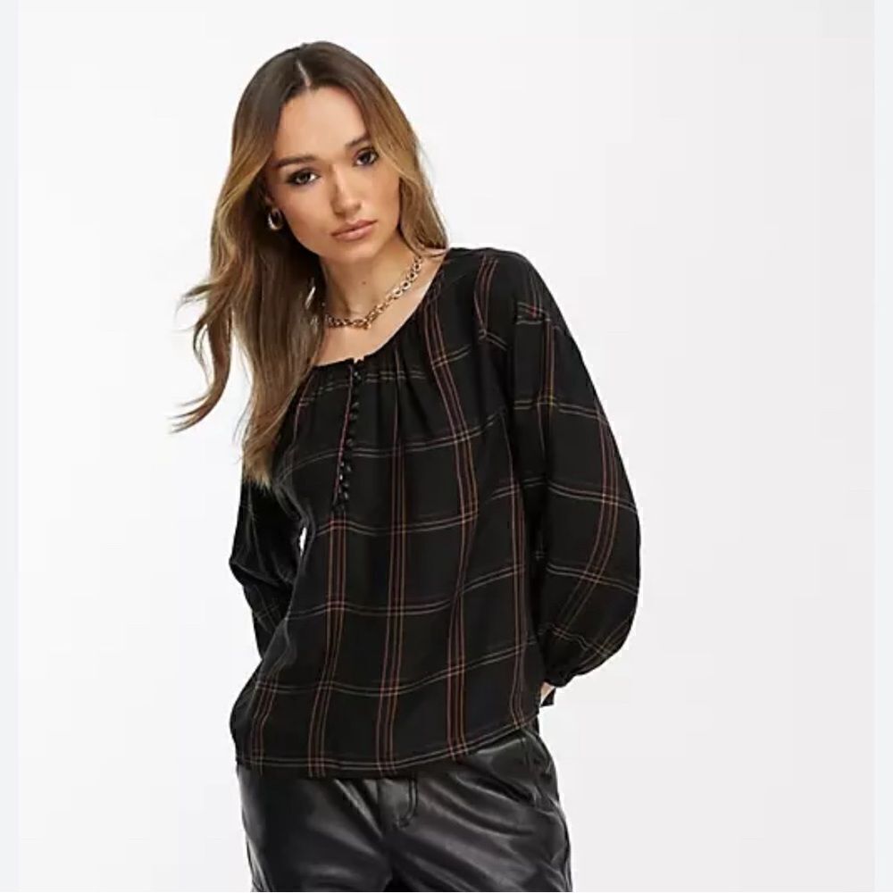 Madewell Button Detail Smock Top in Plaid Print Small
